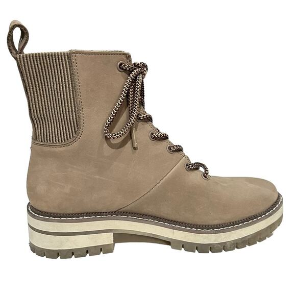 Toms Frankie boot above ankle lace up suede size 7 pull tan luge gum sole - Picture 6 of 10